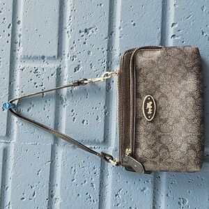 Coach  Double Zipper Signature Jacquard Wristlet HorseCarriage Logo’d